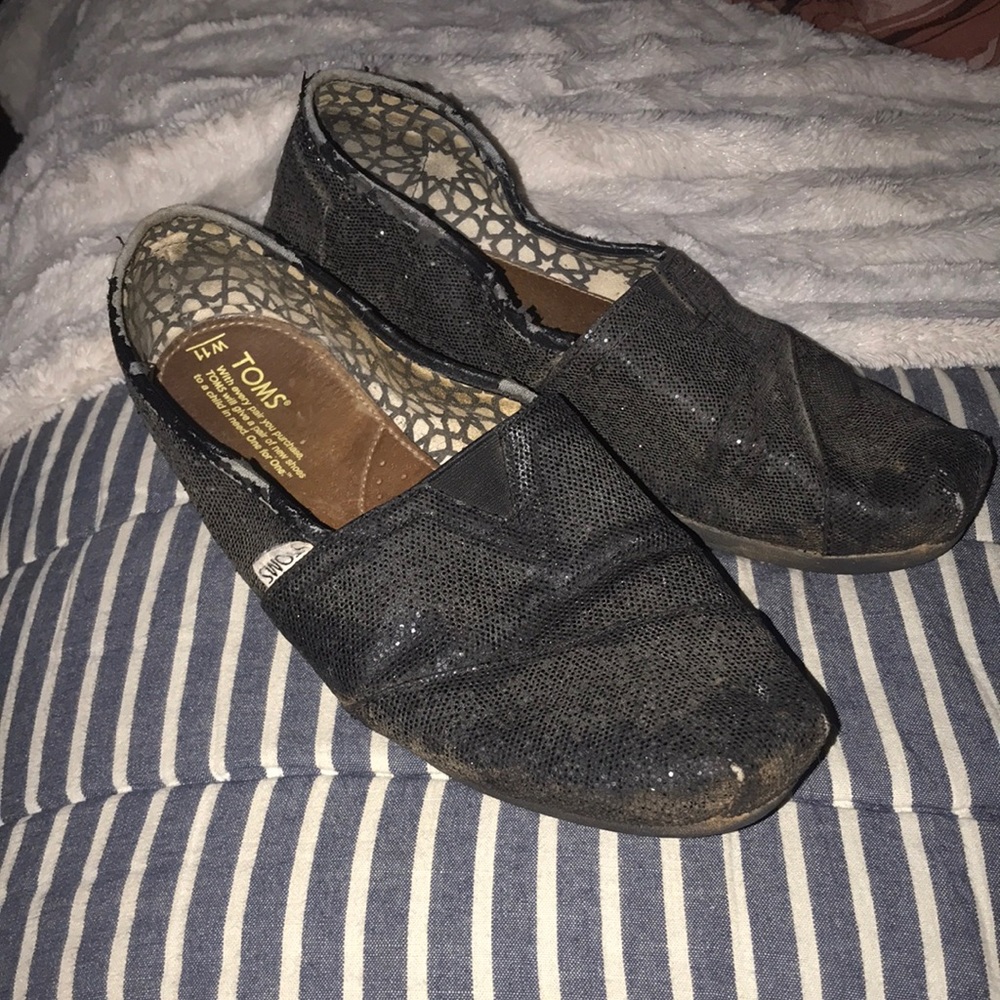 Toms black sparkle glitter slip on shoes Sz 11 😍